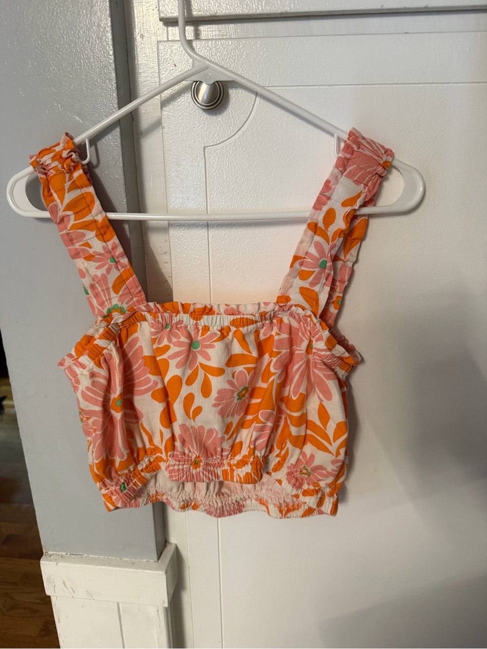 Aerie Floral Ruffle Crop Top - Pink & Orange - Picture 3 of 3